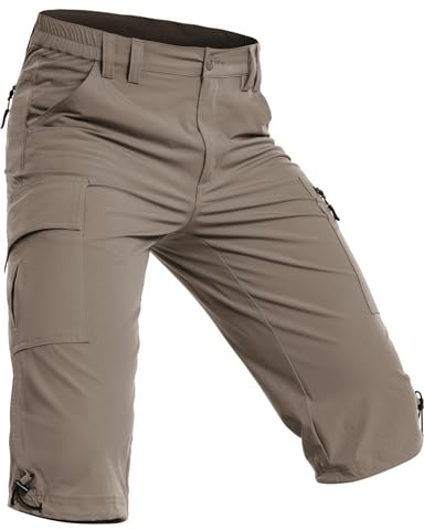 Wespornow 3/4 Kurze-Hosen-Herren Bermuda-Cargo-Outdoor-Shorts Wasserdicht Cargohose Wanderhose Stretch Trekkinghose Sporthose Fahrradhose Lang MTB Sommer für Männer (Khaki, XL)