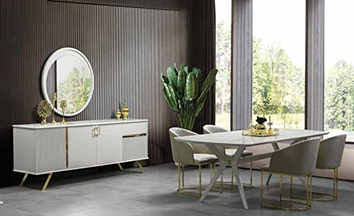 JV Möbel Luxus Essgruppe Tisch mit Stühlen Esstisch Spiegel Kommode 4X Lehnstuhl 6tlg