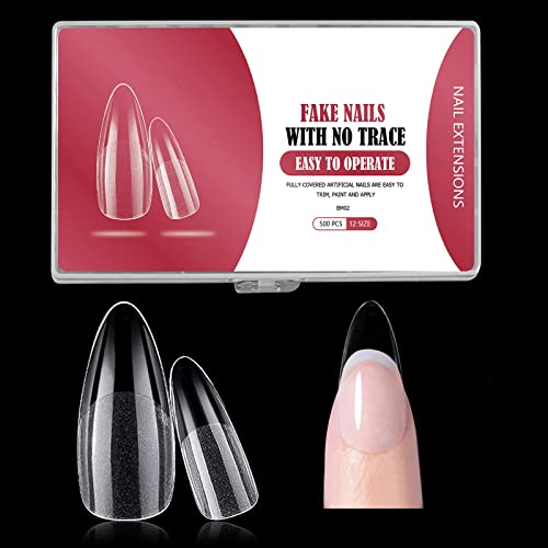 500 Pièces Capsule Americaine Ongle, 12 Tailles Différentes Amande Capsule Ongles Acrylique pour Nail Art Artificiel Ongles pour Salons de Manucure