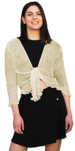 creazioni unique Cardigan Donna Primaverile Estivo Cardigan Donna Elegante in Rete di Viscosa Termica con Essenza di Fiore di Ciliegio (Avorio)