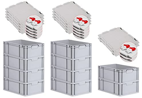 PROREGAL SuperSparSet 10x Eurobox NextGen Economy mit Scharnierdeckel & roten Verschlüssen | Griffe geschlossen | HxBxT 22x40x60cm | 44 Liter | Eurobehälter Transportbox Transportbehälter