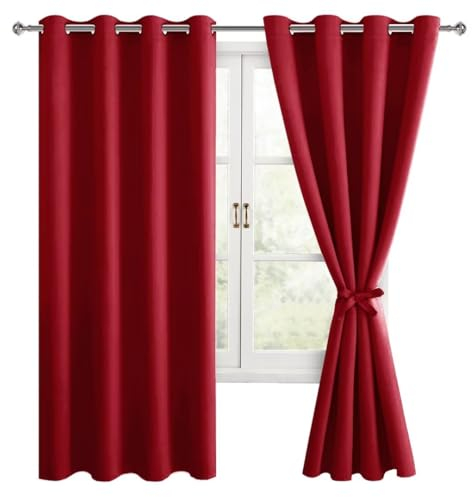 Hiasan Schlafzimmer Gardinen, Verdunklungsvorhänge, Vorhänge mit Ösen, Weihnachten Rot Blickdicht Vorhänge,2 Stück,140 x 175 cm (Breite x Höhe),weiche Schiebevorhänge