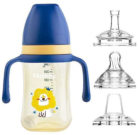 Nohlerlife Sippy Cup for Baby 6+ Months, Non-Spill Toddler Straw Cup with Handles, 240ml/8oz, 3 Silicone Spouts, Spill-Proof, Leak-Proof, BPA Free, Yellow