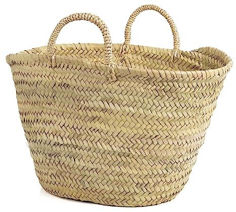 Cesta bolso de playa, capazo de palma con asas bolsa de mano en fibras naturales con Asas de Pita 44x34x24cm