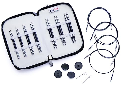 KnitPro Karbonz Stricknadel-Set, 7 Stück, rund, austauschbar, spezielles Deluxe-Set