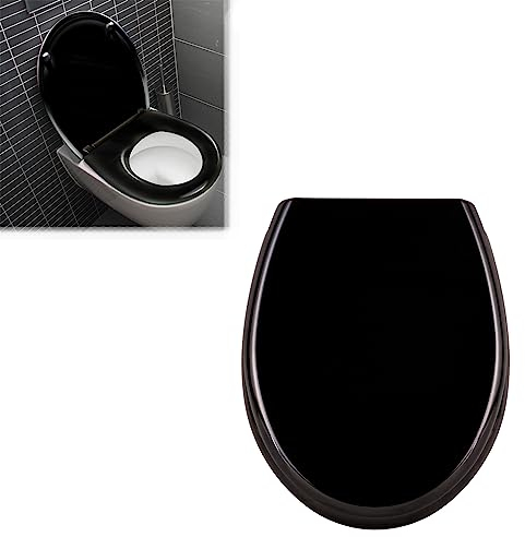 JOIEYOU Toilettensitz WC-Sitz aus Hartplastik Universal Toilettendeckel mit Absenkautomatik für alle handelsüblichen WC-Becken Schwarz