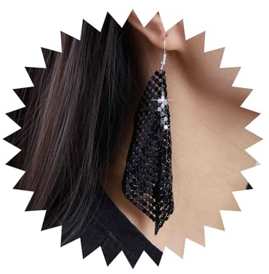 Yheakne Punk Metall Mesh Ohrringe Schwarze Pailletten Ohrringe Pailletten Quaste Ohrringe Lange Mesh Gürtel Ohrringe Schmuck Für Frauen Und Mädchen