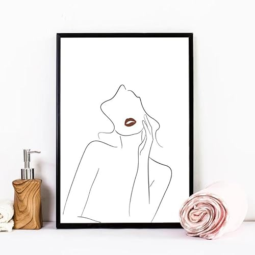 Abstrakte Frau Linie Kunstdruck Rote Lippen Nackte Weibliche Minimalistische Poster Nordic Wand Kunst Bild Leinwand Malerei Schlafzimmer Wohnkultur 40X50Cm Kein Rahmen