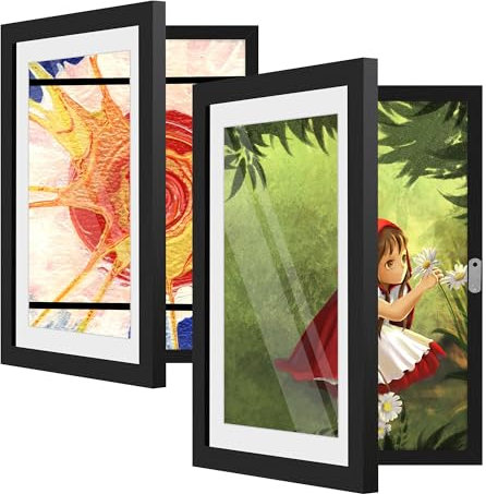 Kids Art Frame, Kids Artwork Display Frames Front Opening A4 Picture Frame for 150 Pictures, Changeable Children Photo Storage Frame Child Art Project Frames (2, Black)