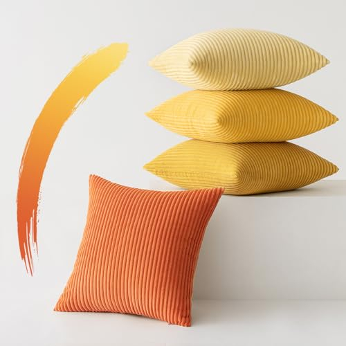 Slozzi 4er Set Kordsamt Kissenbezug Kissenbezüge Kissenhülle Sofakissen Dekokissenbezug Couchkissen Weich für Sofa Schlafzimmer Wohnzimmer Büro, 50x50 cm, Orange Serie