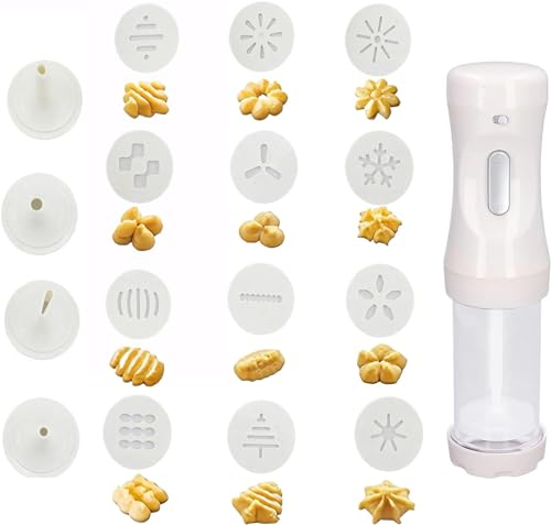 Cookie Press Cookie Press Gun Kit, Electric Cookie Press with 12 Discs and 4 Nozzles for Home DIY Baking, Cupcake Donut Churro Maker and Cake Icing Decoration
