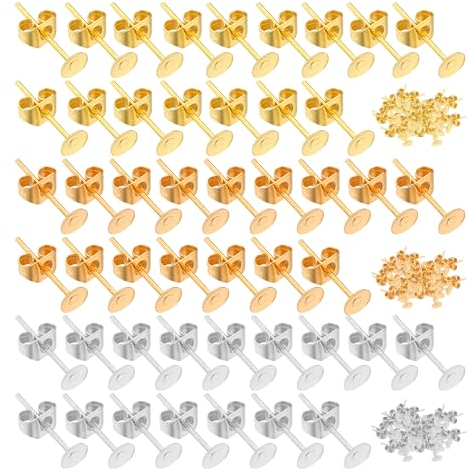 600 Stück Ohrring + Ohrstöpsel-Zubehör, DIY-Schmuckset-Zubehör: Ohrringbasis mit Stecker, runde flache Ohrringe, Zubehör für DIY-Ohrringe und Schmuck.