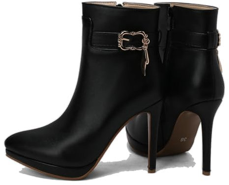 Tronchetti con Tacco A Spillo Cerniera A Punta Stivaletti Invernali Tacco Alto Stivali Bassi con Fibbia per Donna,Nero,34 EU