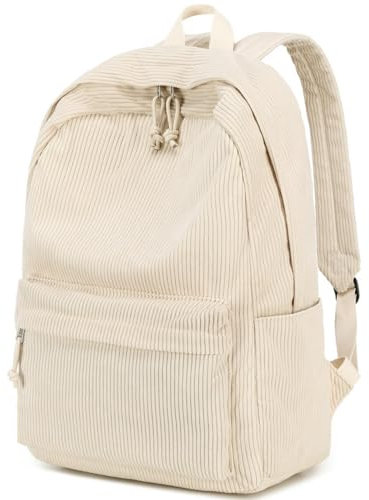 CAMTOP Rucksack für Teenager, Mädchen, Kordsamt, Büchertaschen, Grundschule, Mittelschule, Schultasche, leicht, Damen, Reisen, lässiger Tagesrucksack, Beige, Middle, Freizeit
