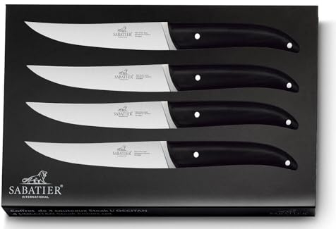 LION SABATIER - Coffret de 4 couteaux à Steak L'OCCITAN - 11,5 cm - Lame Inox - Impeccables pour Trancher les Viandes Cuites avec Précision