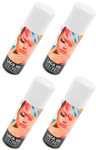 Tradineur - Pack de 4 Lacas para Pelo en Spray para Halloween - Cantidad: 125 ml - Accesorio para Disfraz de Carnaval, Fiestas, Cosplay, cumpleaños, Adulto - Color Blanco