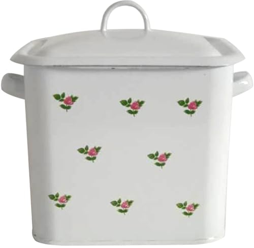 Breadbox Bread Bin For Kitchen Countertop Modern Minimalist Style Square Bread Container, Painted Flower Enamel Craft Food Containers, Housewarming Gift (Color : White, Size : 2.2L)