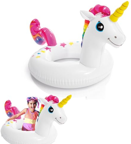 MORAINJAY Flotador inflable de unicornio, 58 cm/22,8 ″ con asiento de natación para bebé 3-6, flotador para la piscina, juguetes de agua de verano, flotador para niños