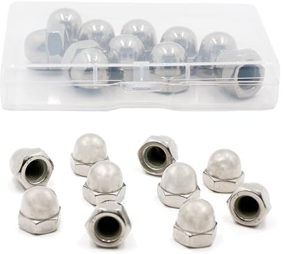 CiciIng M10 Edelstahl, 10 Stück DIN 1587 Hutmutter Hohe Form, A2 Sechskant Hutmuttern, Kuppelkopf Sechskantmuttern, Kappenmuttern für Schrauben Gewindestangen