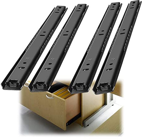 4 Stück schwarze Kugellager-Gleitschiene, 2 Abschnitte, Teleskopschienen, Metallschienen für Schrank, Schublade, 45,7 cm