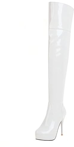 HSyc JRX Stivali sopra il ginocchio con tacco alto, bianco, 38 EU