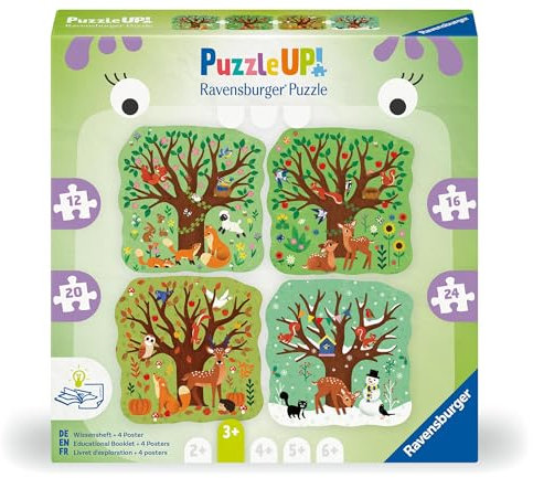 Ravensburger Puzzle UP 12004002 - Vier Jahreszeiten - 4 konturgeformte Puzzles mit 12, 16, 20, 24 Teilen, mit großen Bildvorlagen und Wissensheft, Puzzle ab 3 Jahren