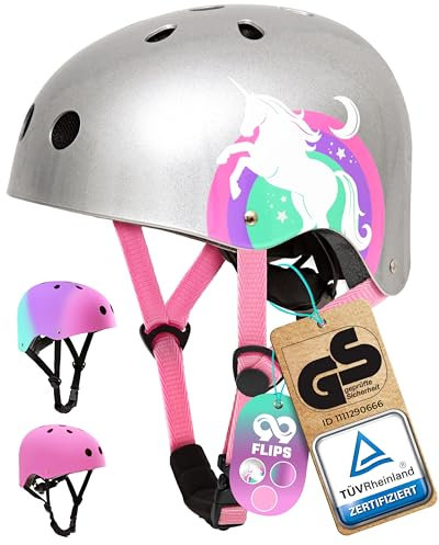 99FLIPS Casque Enfant Velo - Casque Trottinette - Casques de Vélo Enfants - Vélo Skateboard Patins à roulettes Roller - Taille S/M Paillettes