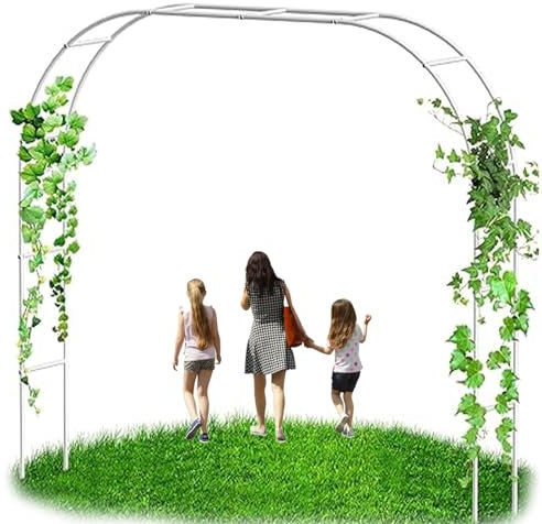 Cream Steel Garden Arch Trellis for Climbing Plants Wedding Arch with Base Wide Outdoor Metal Arbor (Size: W260cm x H220cm)
