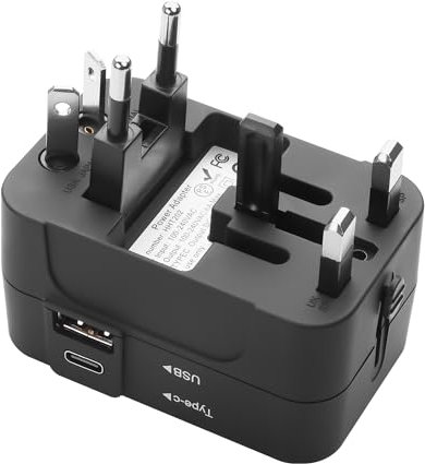 YAODHAOD Reiseadapter Weltweit,Internationaler Steckdosenadapter für 180 Länder wie Deutschland USA Großbritannien Japan Thailand Australien,mit 1 USB-C 1 USB-A