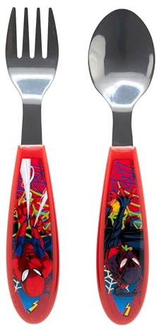 SET DE 2 CUBIERTOS METALICOS (CUCHARA Y TENEDOR) SPIDERMAN MOVING TARGET
