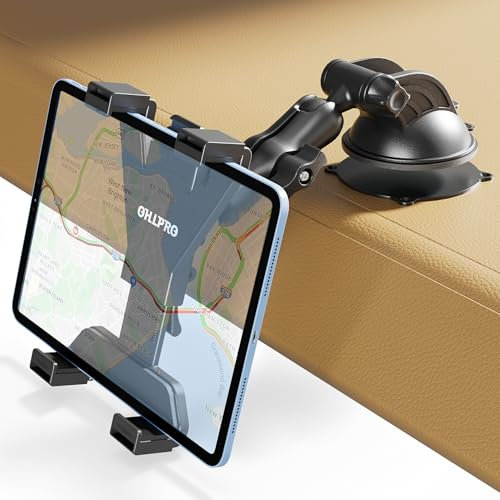OHLPRO Tablet Holder for Car, Heavy Duty iPad Mount for Dashboard & Windshield, Suction Cup Clamp Compatible with 7-11 Tablets, iPad Pro/Mini Air, Truck SUV Van