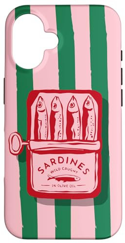 Pink Sardine Maximalist Vintage Food Stripes Aesthetic Cute Case for iPhone 16