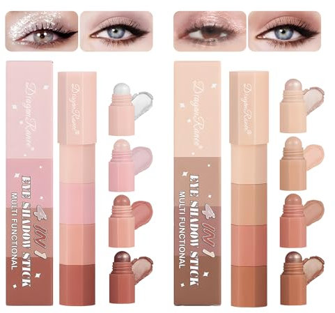 8 Farben Lidschatten Stift,Lidschattenstift 4 in 1,Eyeshadow Stick,Lidschatten Hochpigmentierter Creme Glitzer und Matt,Langanhaltend,Erstellen Sie Glitzerndes Augen Make-Up