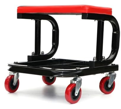 EGUIAS Rollhocker Werkstatt Rollhocker Gepolsterter Werkstatthocker mit Rollen, 113 kg Tragkraft, mit Werkzeugablage, Hocker für Automechaniker