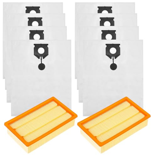 Sacchetti e filtri compatibili con kärcher 2.889-154.0 NT 30/1 | 8 sacchetti filtranti in tessuto non tessuto e 2 filtri a pieghe piatti come accessori per NT 30/1 Tact L, NT 30/1 Tact Te L