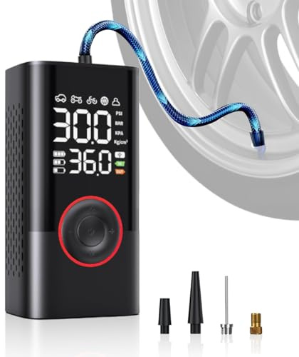 Professionelle Elektrische Fahrradpumpe mit Digitaldisplay, RosyFate Tragbarer Luftkompressor für Fahrrad, Auto, USB C Akku, 150 PSI, Auto Stopp, LED Licht, Inkl 4 Düsen