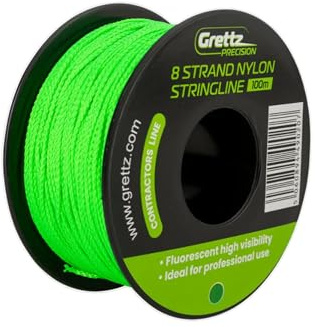 Grettz 100m 8 Braid Green Stringline with Weatherproof Anti-Tangle Reel – High Visibility Builders String Line for Bricklaying, Landscaping & Construction