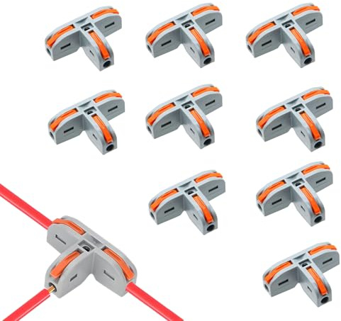 Leloco Kabelverbinder 10 Stück, 3-Port T-Typ Verbindungsklemme 0,2-4mm² | Schnelle Kabelklemmen für DIY-Projekte. Zuverlässiger Stromkabel Verbinder, kompaktes Design (10x10x10mm) in Orange Farbe