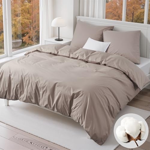 Duvetnova Bettwäsche 155x220 Baumwolle, 100% Baumwolle Bettwäsche-Sets 1 Bettbezug 155x220 + 1 Kissenbezug 80x80 cm,ÖKO-TEX Bettwäsche Khaki Baumwolle mit Reißverschluss