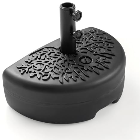 GOPLUS Pied de Parasol Demi-Rond, Support Parasol à Remplir avec 19kg d'eau / 22kg de Sable, pour mât de Ø 40-48,5 mm, Motif Feuillage, pour Terrasse, Pelouse, Jardin