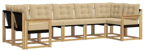 vidaXL Outdoor-Sofagarnitur mit Kissen 7 pcs Weiß und Beige, Moderne Gartenlounge, robuster Sofa, eleganter Patio, stylische Möbel für gemütliches Sitzen im Freien