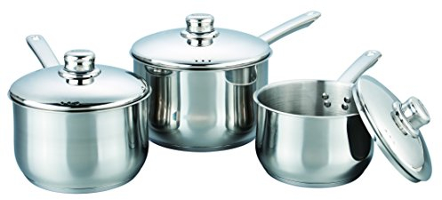 Buckingham 3 Piece Deep Saucepan Set with Lid Stainless Steel Cookware Pan Pot Set Premium Quality Induction Compatible