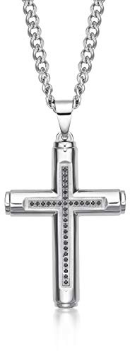 Diamond Treats Collana da Uomo con Ciondolo a Croce in Acciaio Inossidabile, Collana con Croce per Uomo e Ragazzi, Design Moderno in Acciaio Ipoallergenico, con Catena Regolabile 50–60 cm