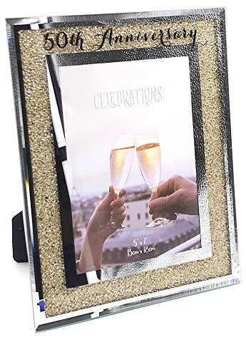 Wedding Anniversary 50th Golden Crystal Border 5 x 7 Photo Frame Gift