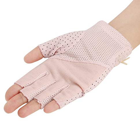 Schutzhandschuhe, Damen, Handschuhe zum Fahren, rutschfest, halber Finger, UV-Schutz, atmungsaktiv, Halbfinger, modisch, kurz, Radfahren, Motorradhandschuhe aus Baumwolle Gr. Einheitsgröße, Hellrosa.