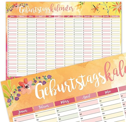 Geburtstagskalender A2 jahresunabhängig immerwährend I stabiler Wandkalender Querformat gerollt I Motiv Blumen I dv468