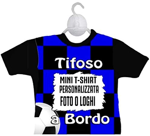 Mini T-shirt Tifoso a Bordo Calcio 18 cm Personalizzabile Foto o Frasi PS 28995 Gadget Personalizzato-nero azzurro