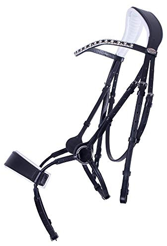 QHP Ledertrense Ostara speziell entwickelt um Druckpunkte freizuhalten, Gelpads, anatomisches Genickstück (Pony, Schwarz)