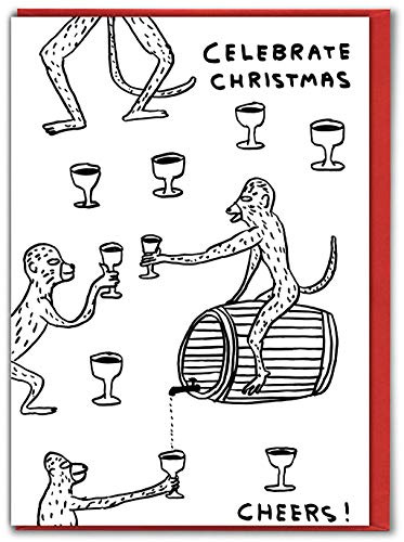 Brainbox Candy Official David Shrigley - Funny Christmas Cards- 'Celebrate Monkeys' - For Him Her Boyfriend Girlfriend Partner - Sold Exclusively