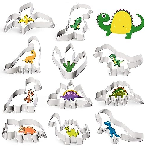 Uni-Fine 11Pcs Dinosaur Cookie Cutters Set for Kids, Dino Cookie Cutter, Stainless Steel Dino Cookie Cutter Animal Dino Party Set, Cookie Cutter Dinosaur for Children Dino Birthday Party